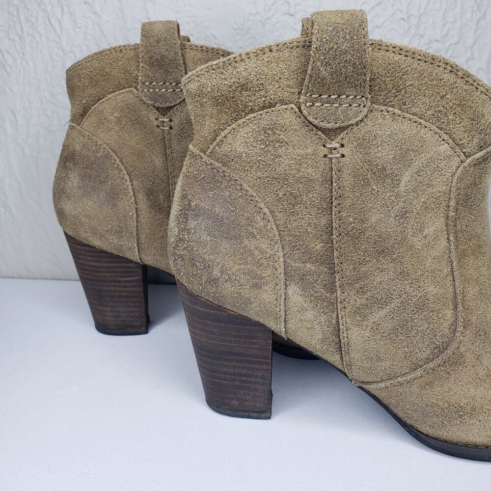 Clarks Indigo Womens Sz. 10.5 Distressed Brown Leather Western Ankle Boots Heels - Picture 4 of 14